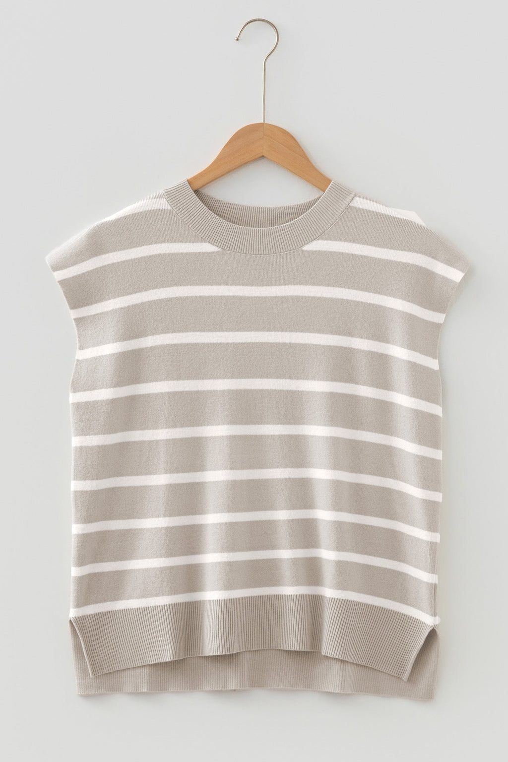Stripe Side Slit Short Sleeve Sweater Tee