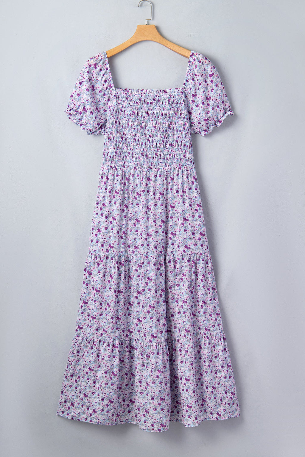 Plus Size Floral Smocked Square Neck Maxi Dress
