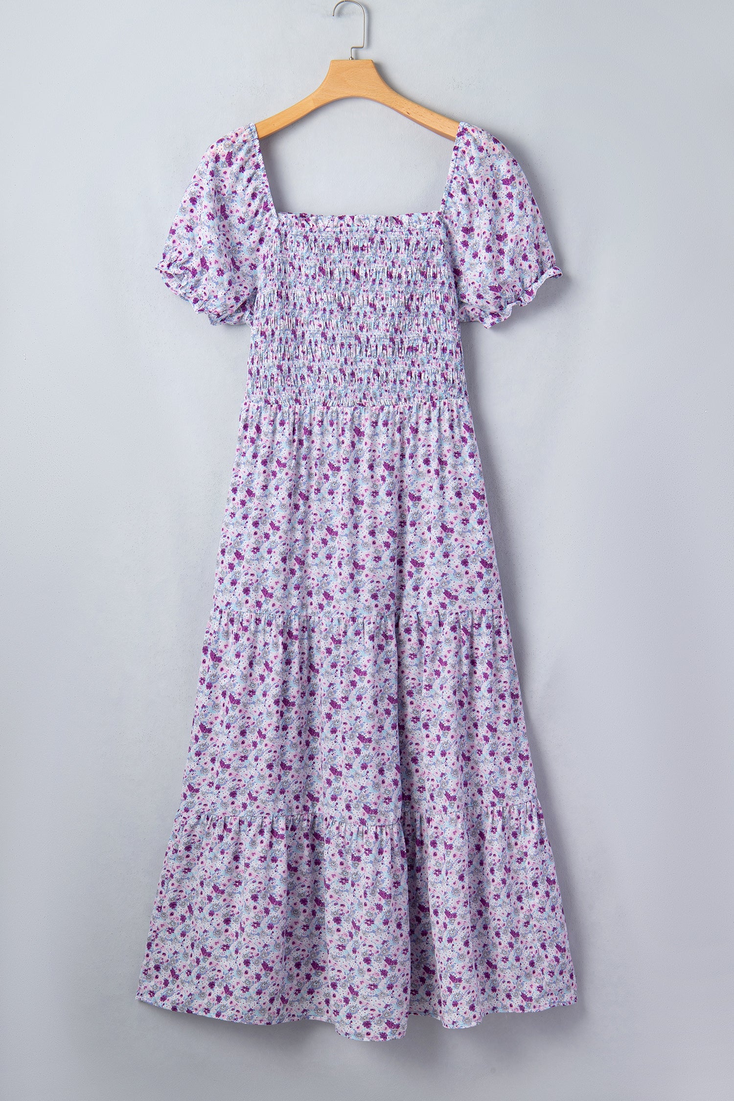 Plus Size Floral Smocked Square Neck Maxi Dress