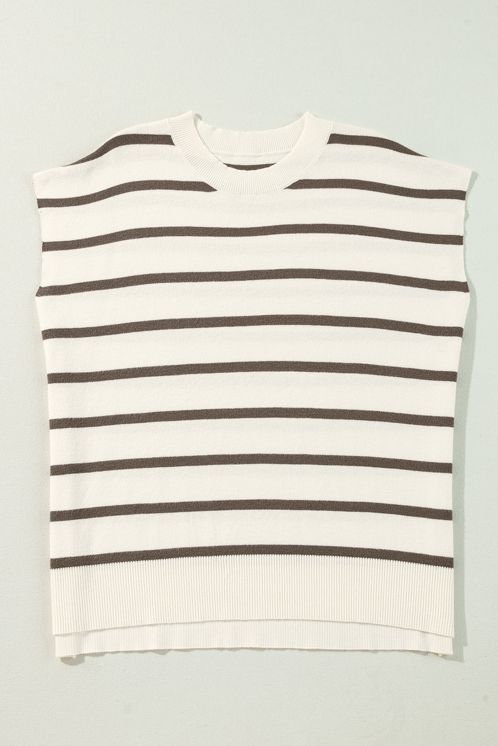 Stripe Side Slit Short Sleeve Sweater Tee
