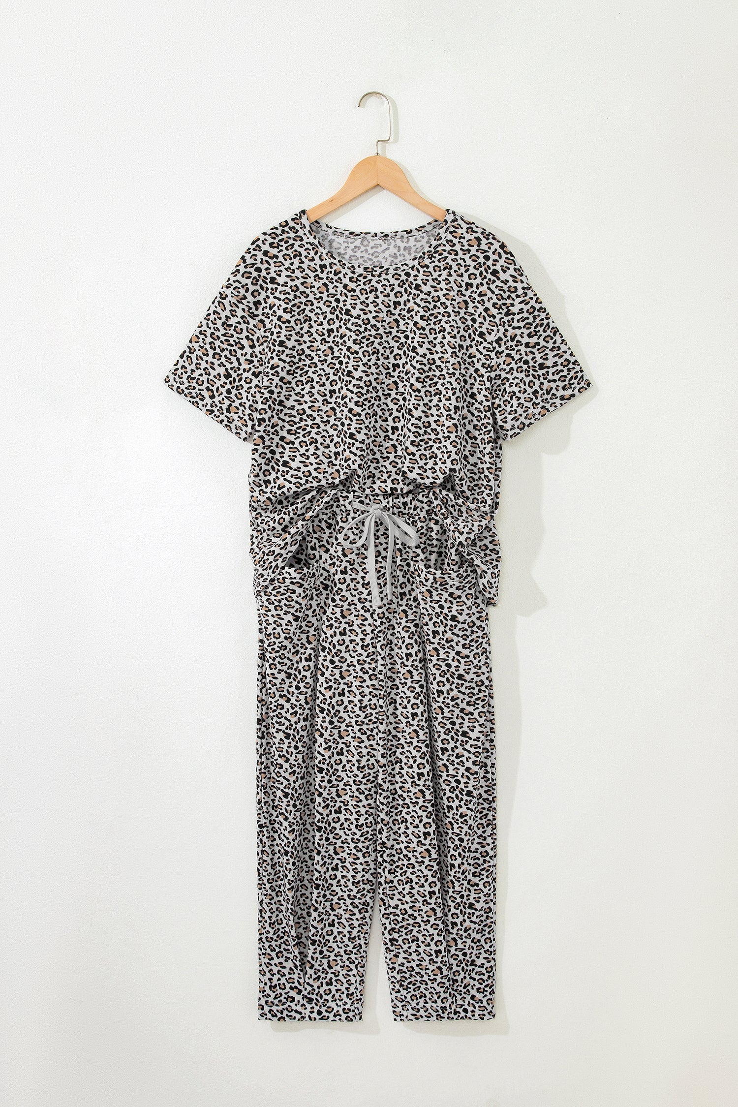 Leopard Loose Tee & Drawstring Waist Pants Set