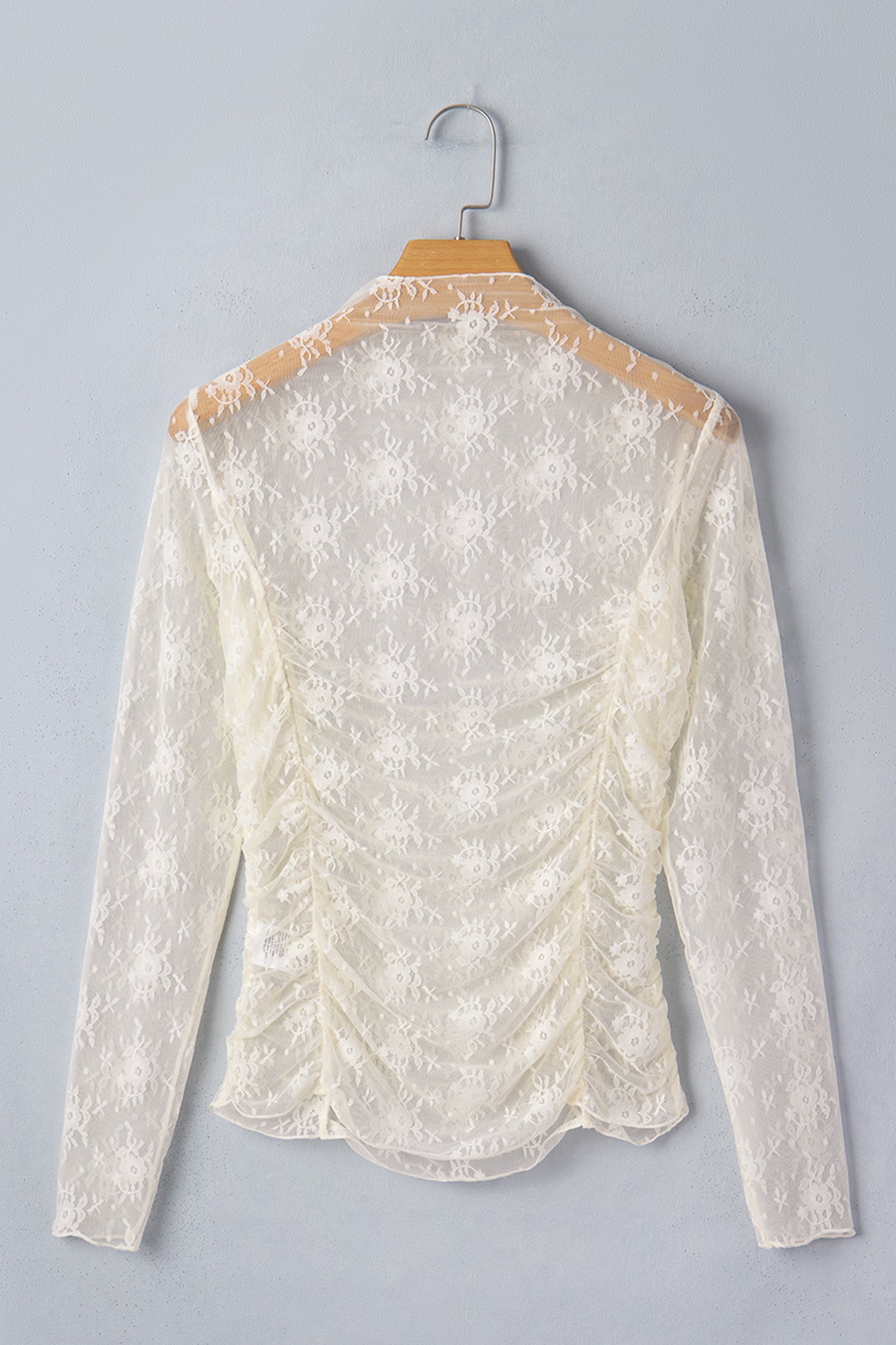 Floral Mesh Ruched Long Sleeve Sheer Top