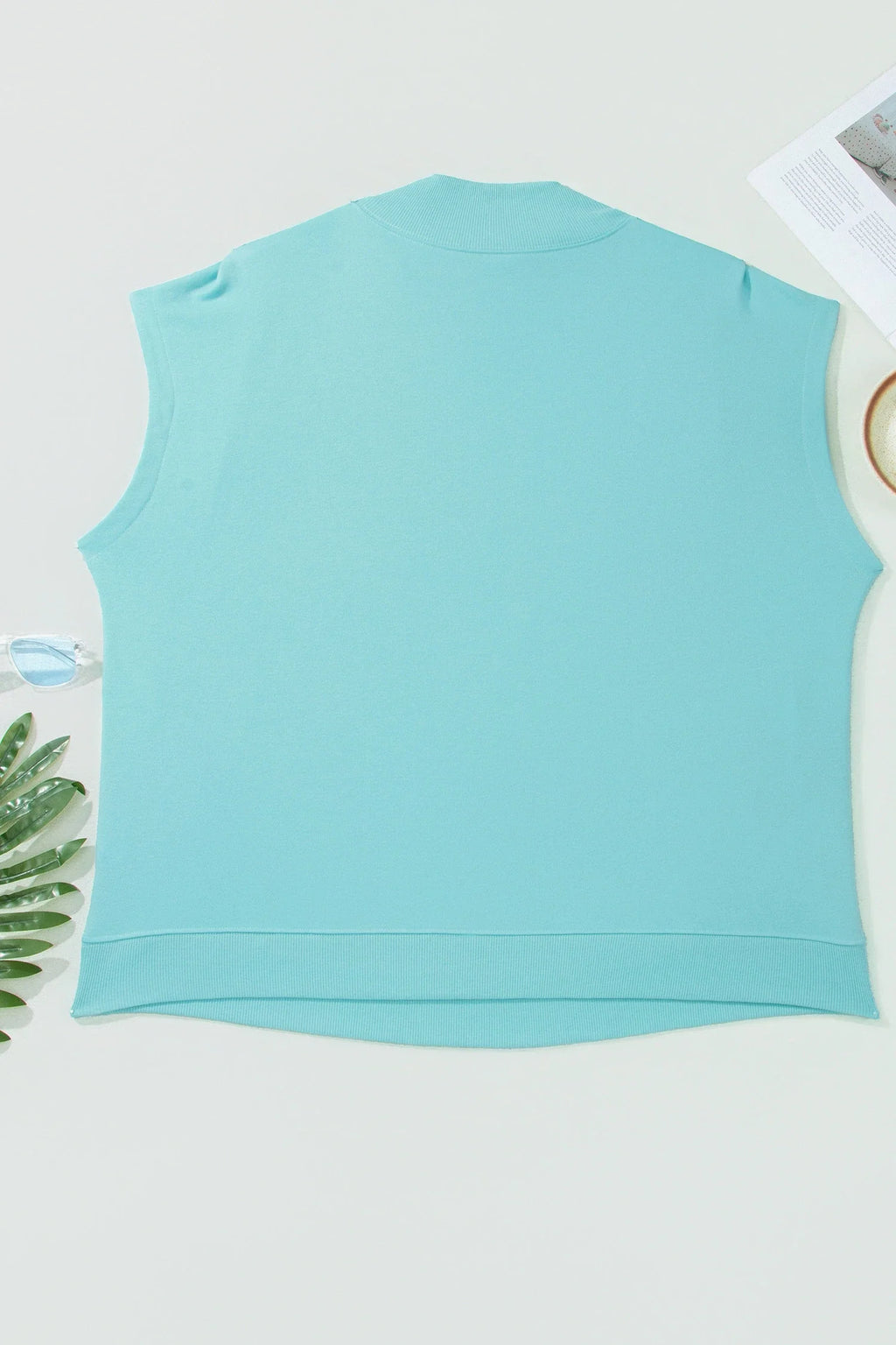 Plus Size Solid High Neck Cap Sleeve Top