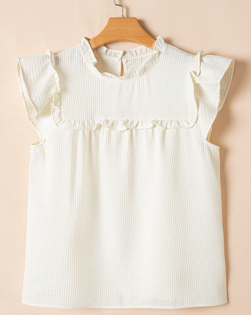Clover Ruffle Trim Waffle Textured Blouse