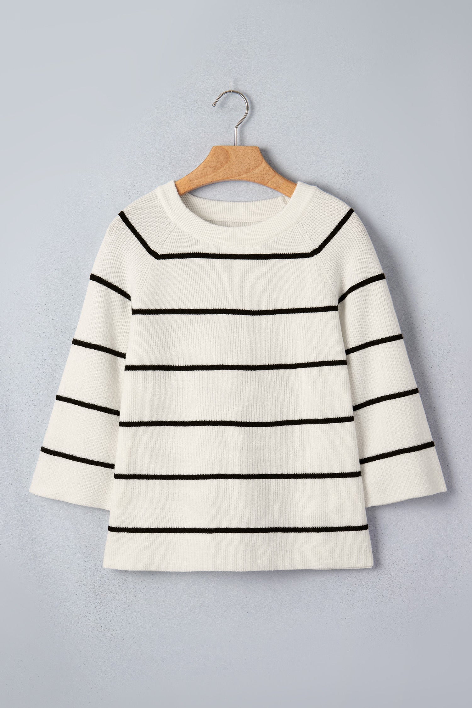 Stripe Ribbed Knit 3/4 Sleeve Sweater Tee