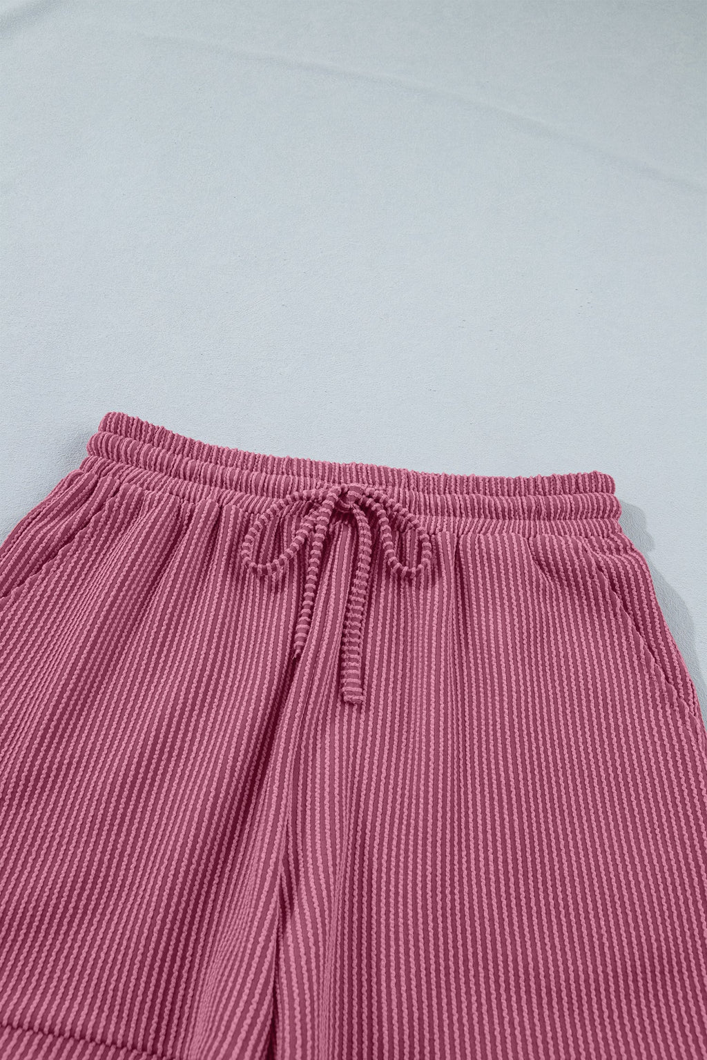 Solid Corded Knit Tee & Drawstring Short Set