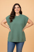 Plus Size Solid Textured Knit Short Sleeve Top