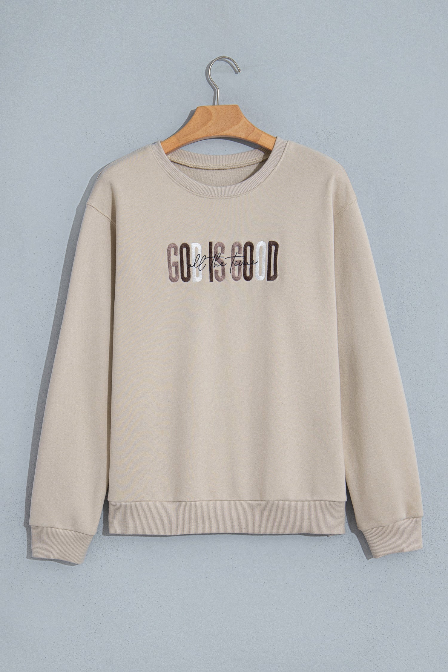 God Is Good Embroidered Drop Shoulder Crewneck Sweatshirt