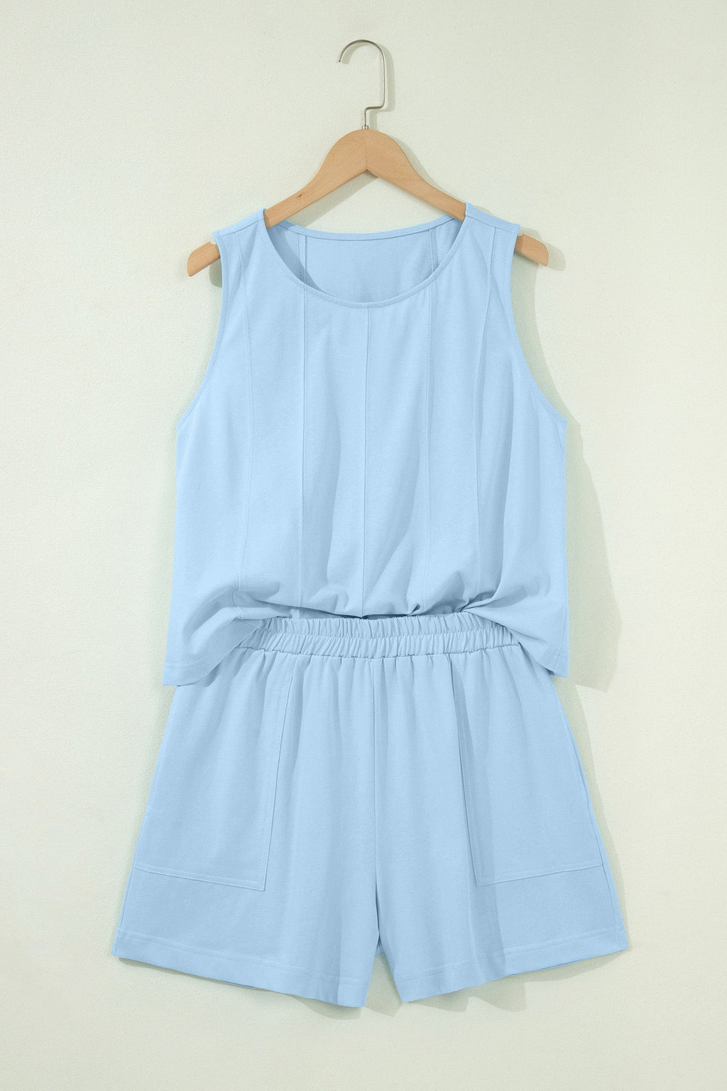 Solid Stitched Tank Top & Elastic Short Set