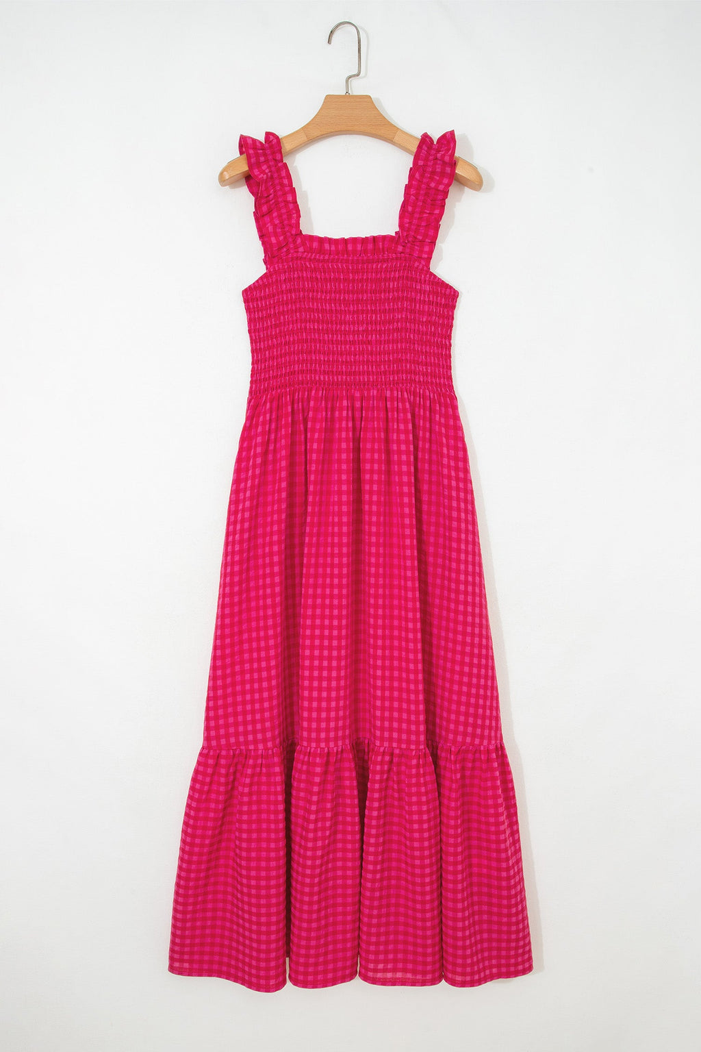 Gingham Plaid Smocked Square Neck Sundress