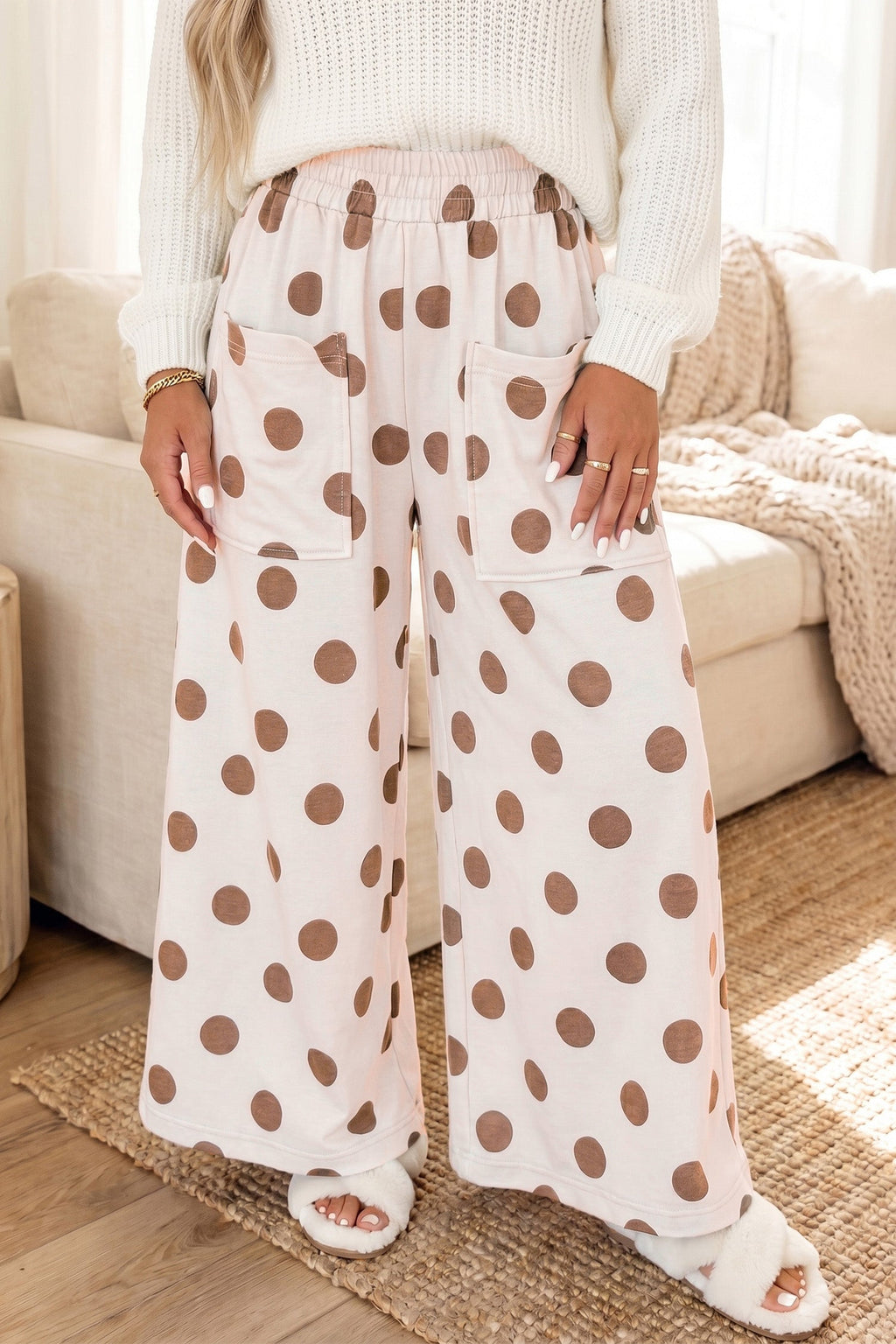 Polka Dot Wide Leg Elastic Waist Pants