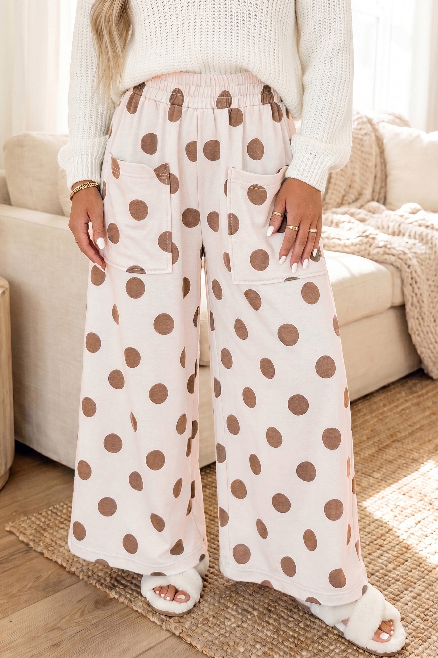 Polka Dot Wide Leg Elastic Waist Pants