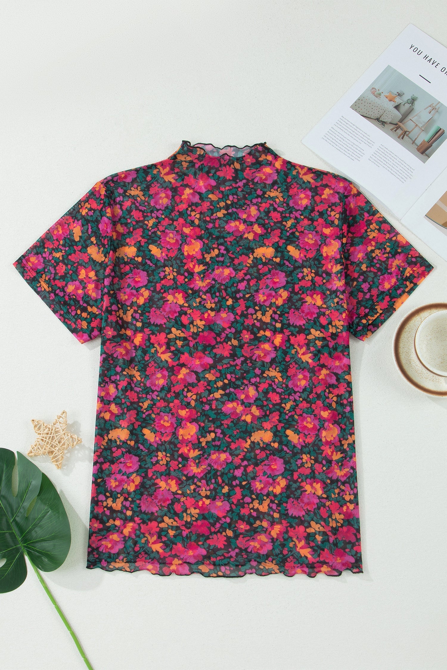 Plus Size Floral Mesh Short Sleeve Top
