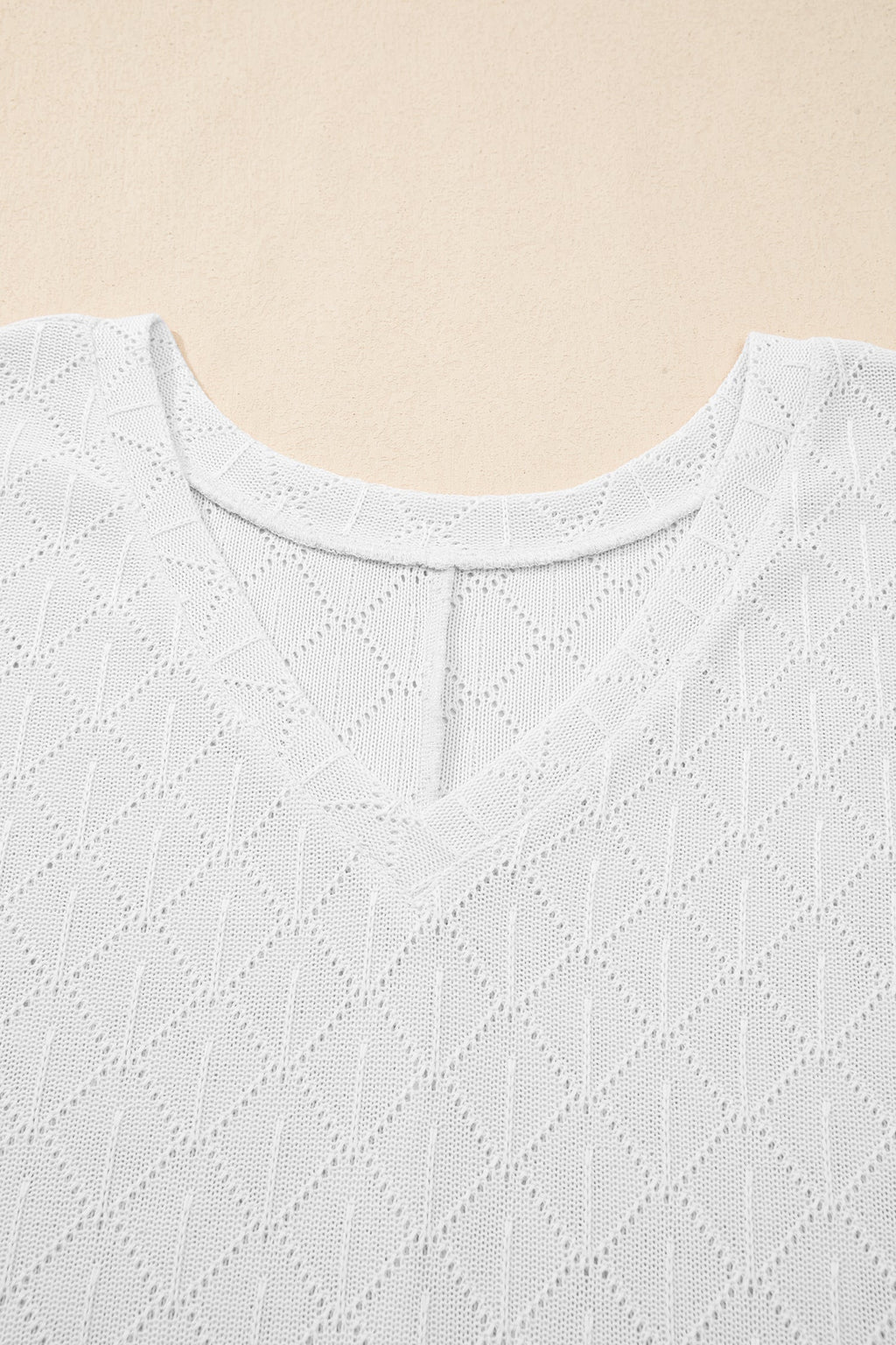 Plus Size Solid Pointelle Knit Rhombus V-Neck Top