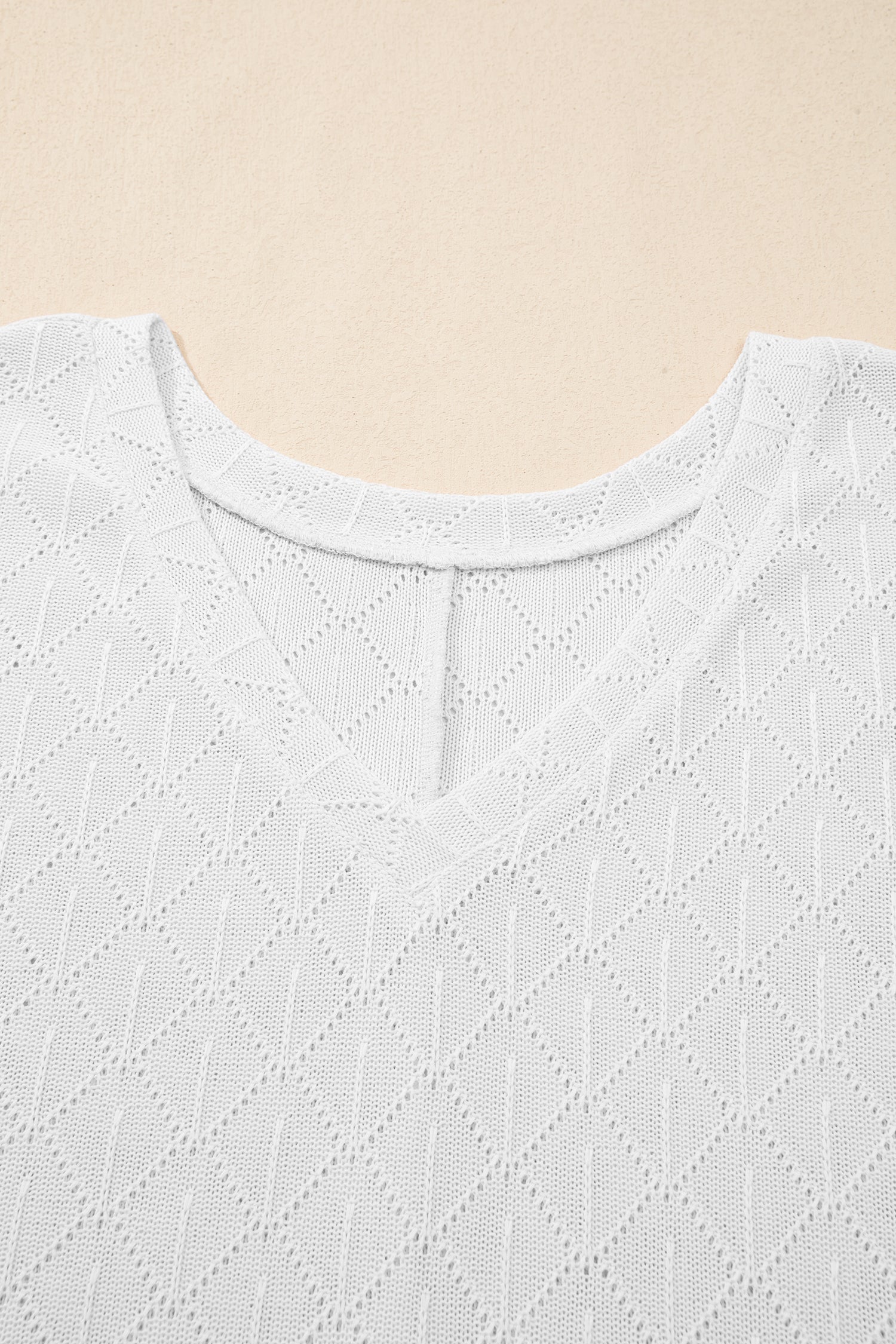 Plus Size Solid Pointelle Knit Rhombus V-Neck Top