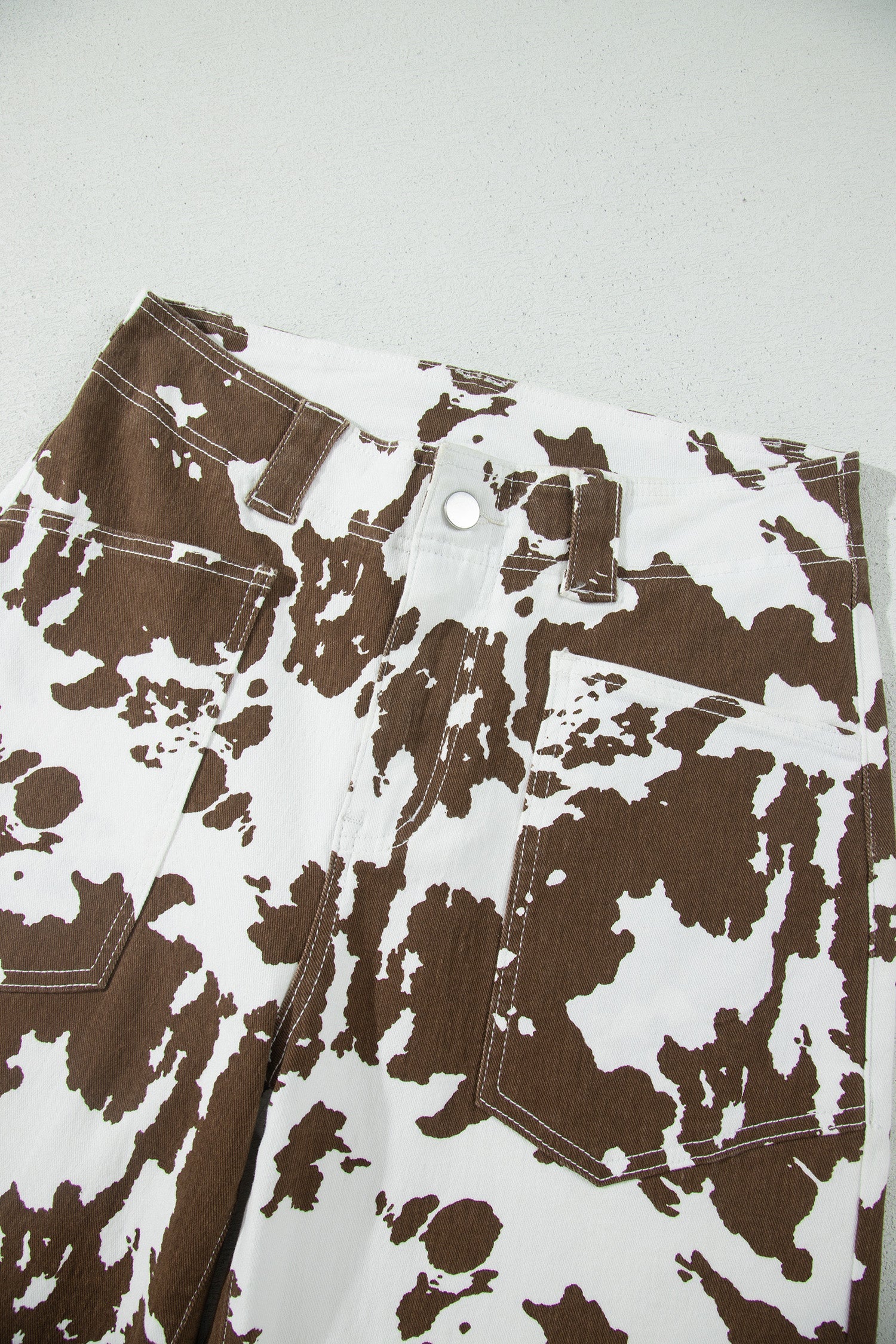 Western Cow Print High Waist Straight Leg Jeans