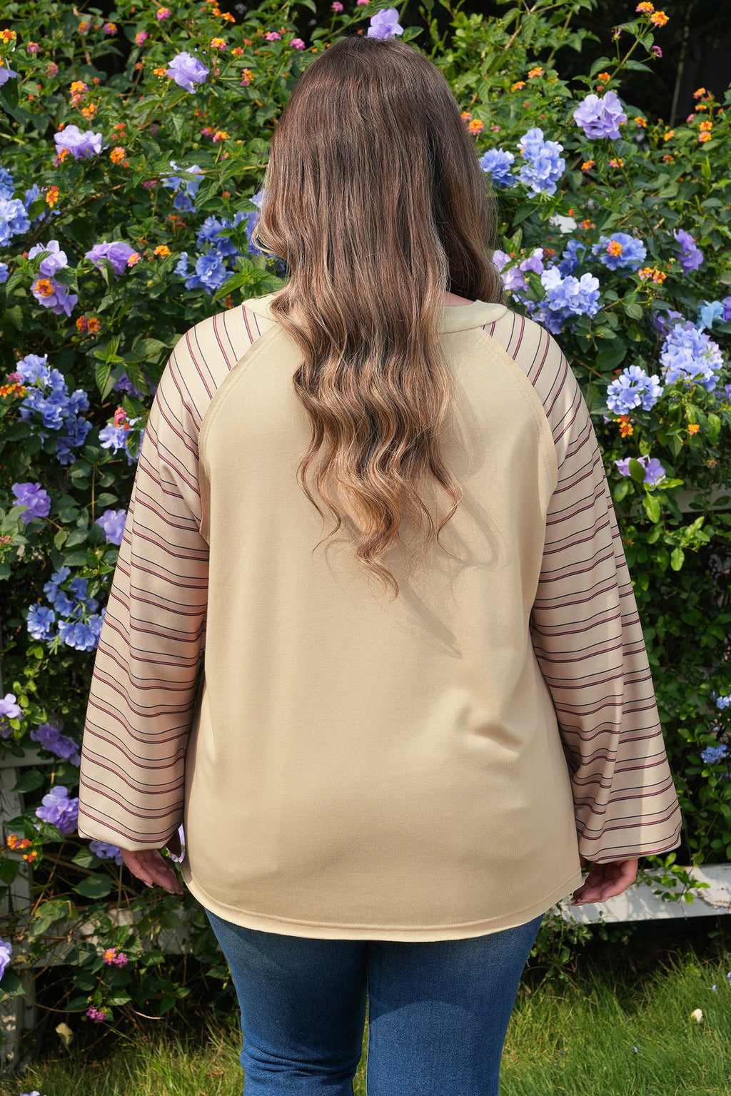 Plus Size Stripe Patchwork Raglan Sleeve Jumper