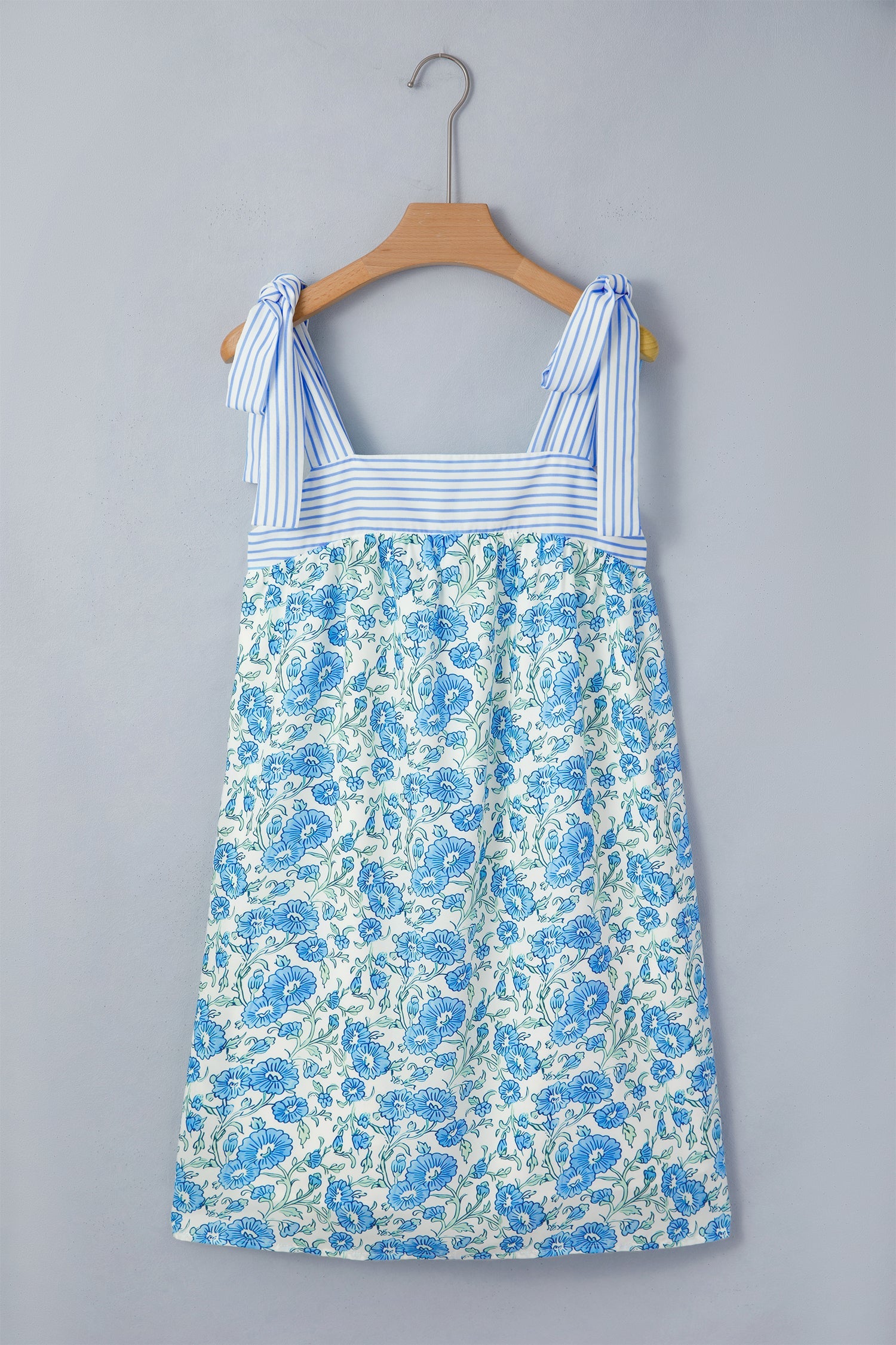 Floral Stripe Patchwork Bow Tie Strap Dress