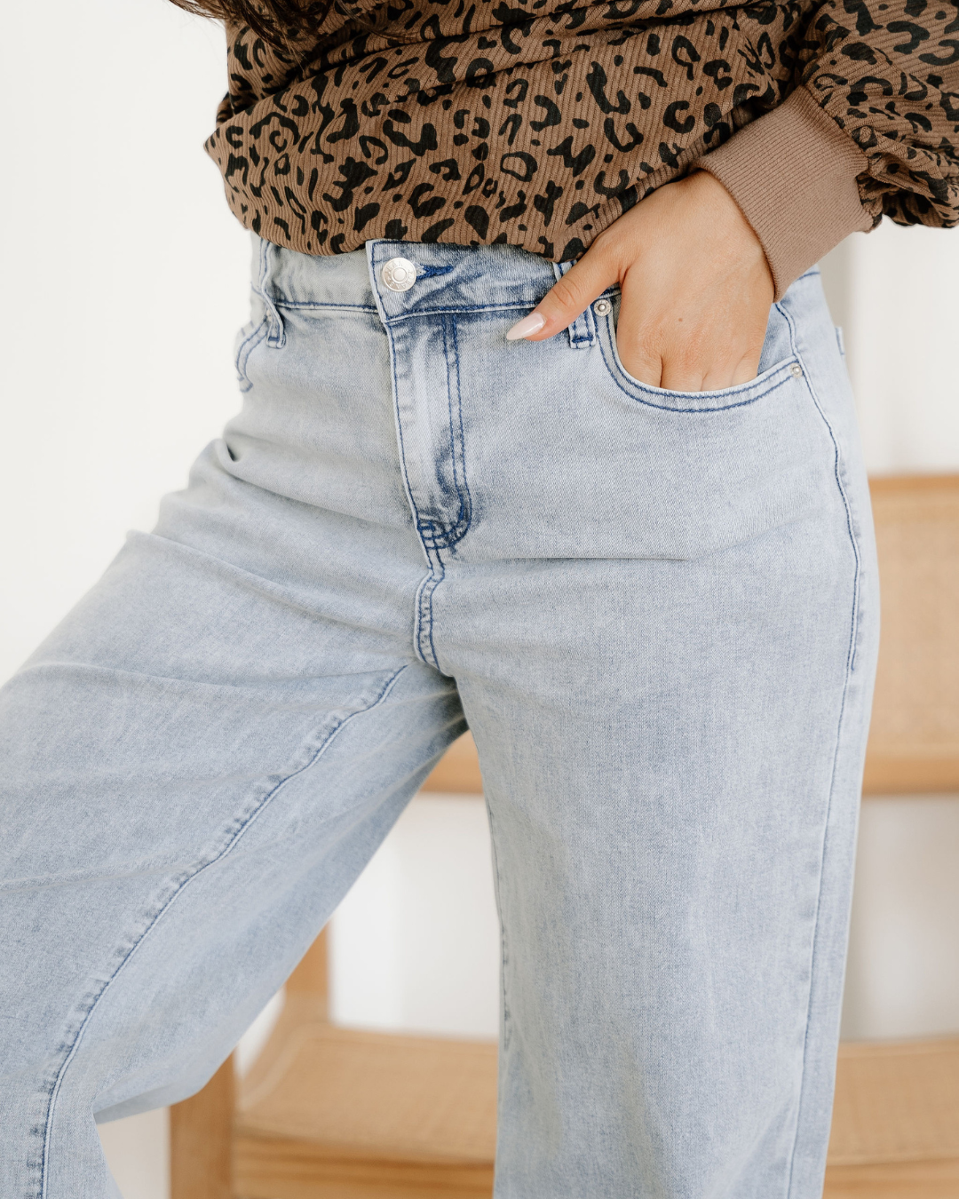 Naia Button Zip High Waist Flared Hem Jeans