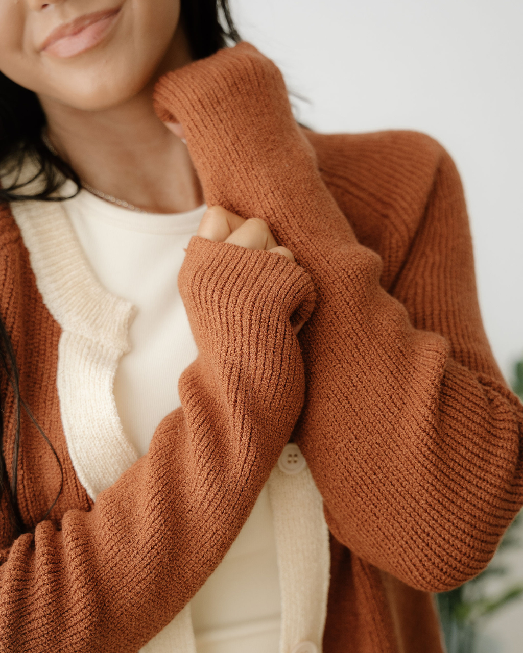 Ember Contrast Color V Neckline Knit Cardigan