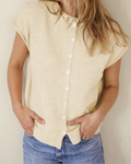 Kiara Buttoned Front Rolled Hem Cap Sleeve Sweater Top