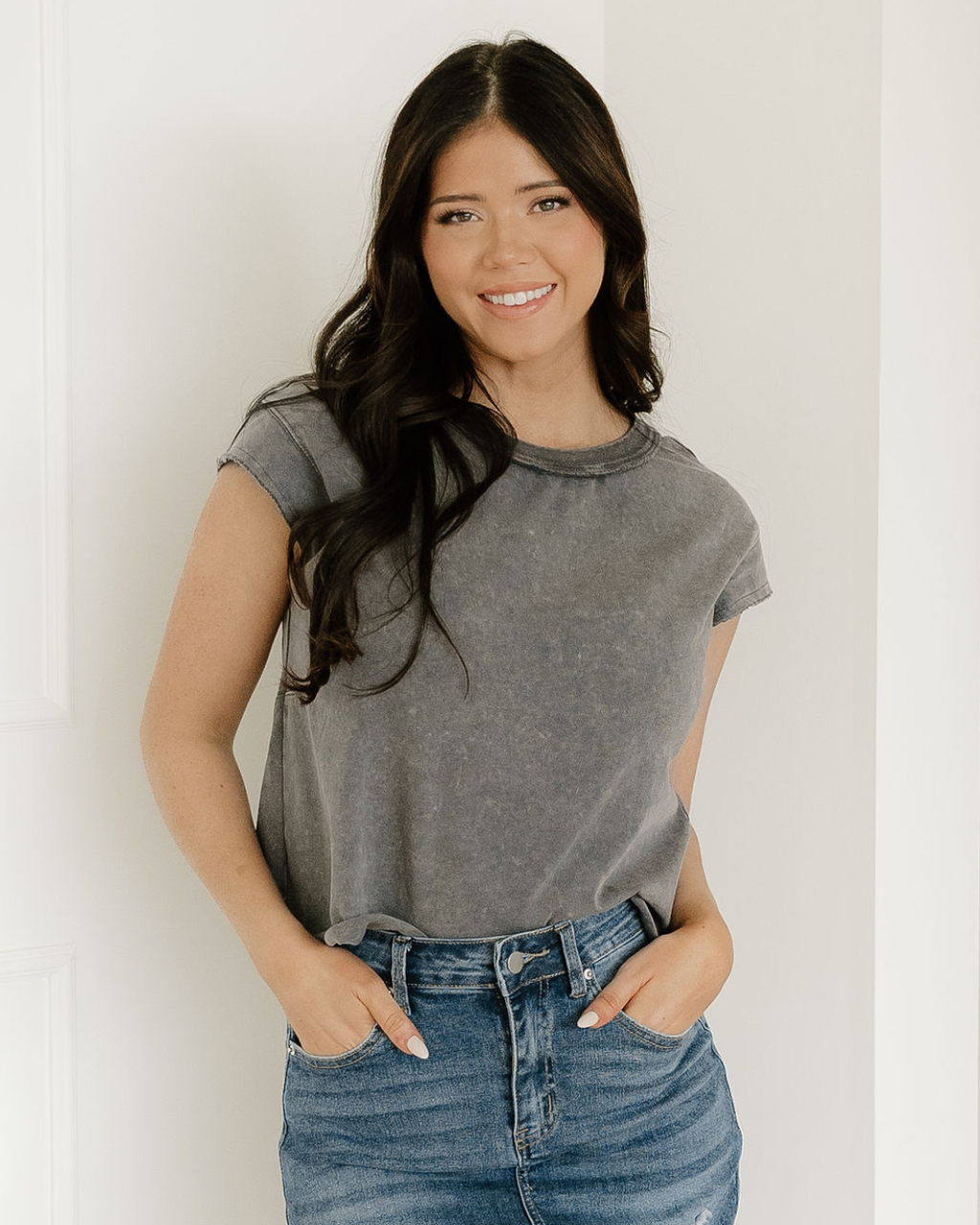 Mineral Wash Boxy Fit Cotton Tank Top - Gray