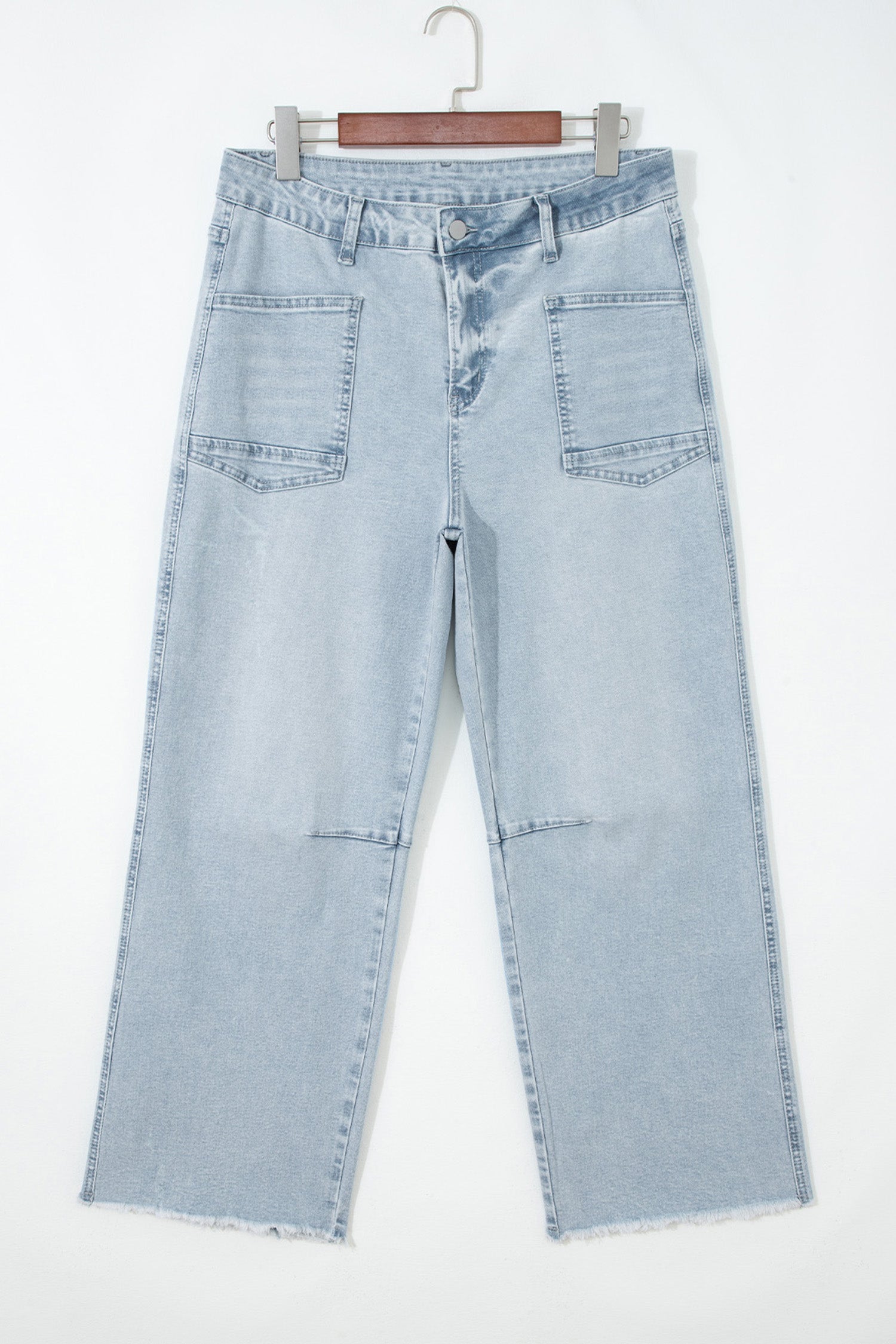 Denim Frayed Hem Cropped Straight Leg Jeans