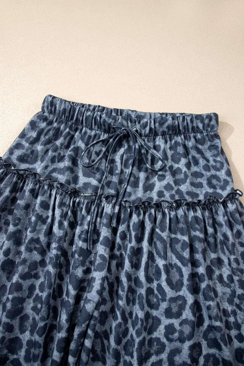 Leopard Frilled Drawstring Waist Wide Leg Pants