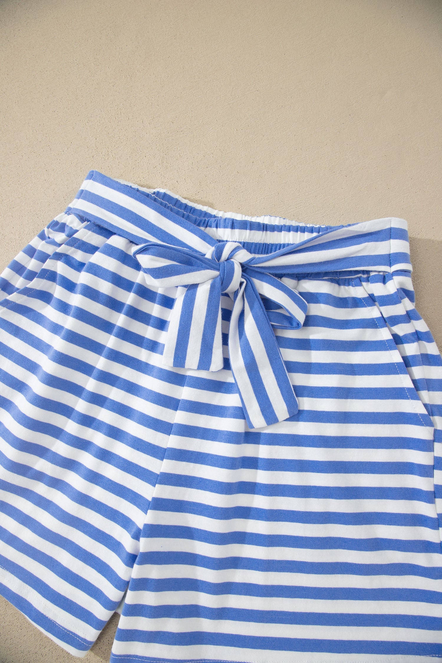 Stripe Crewneck Tee & Tie Waist Shorts Set
