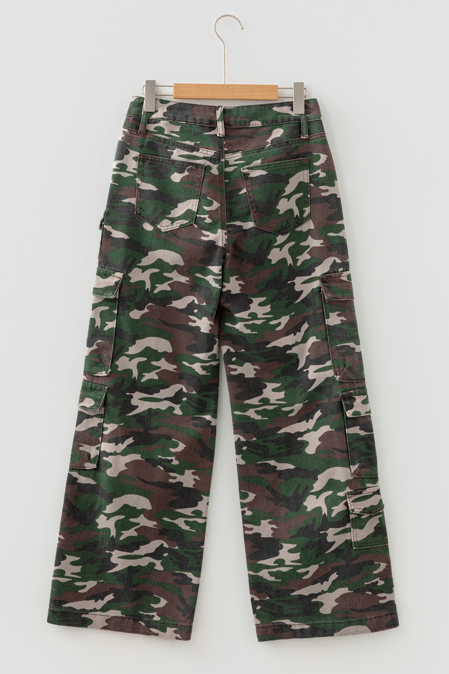 Camo Denim Cargo Wide Leg Pants