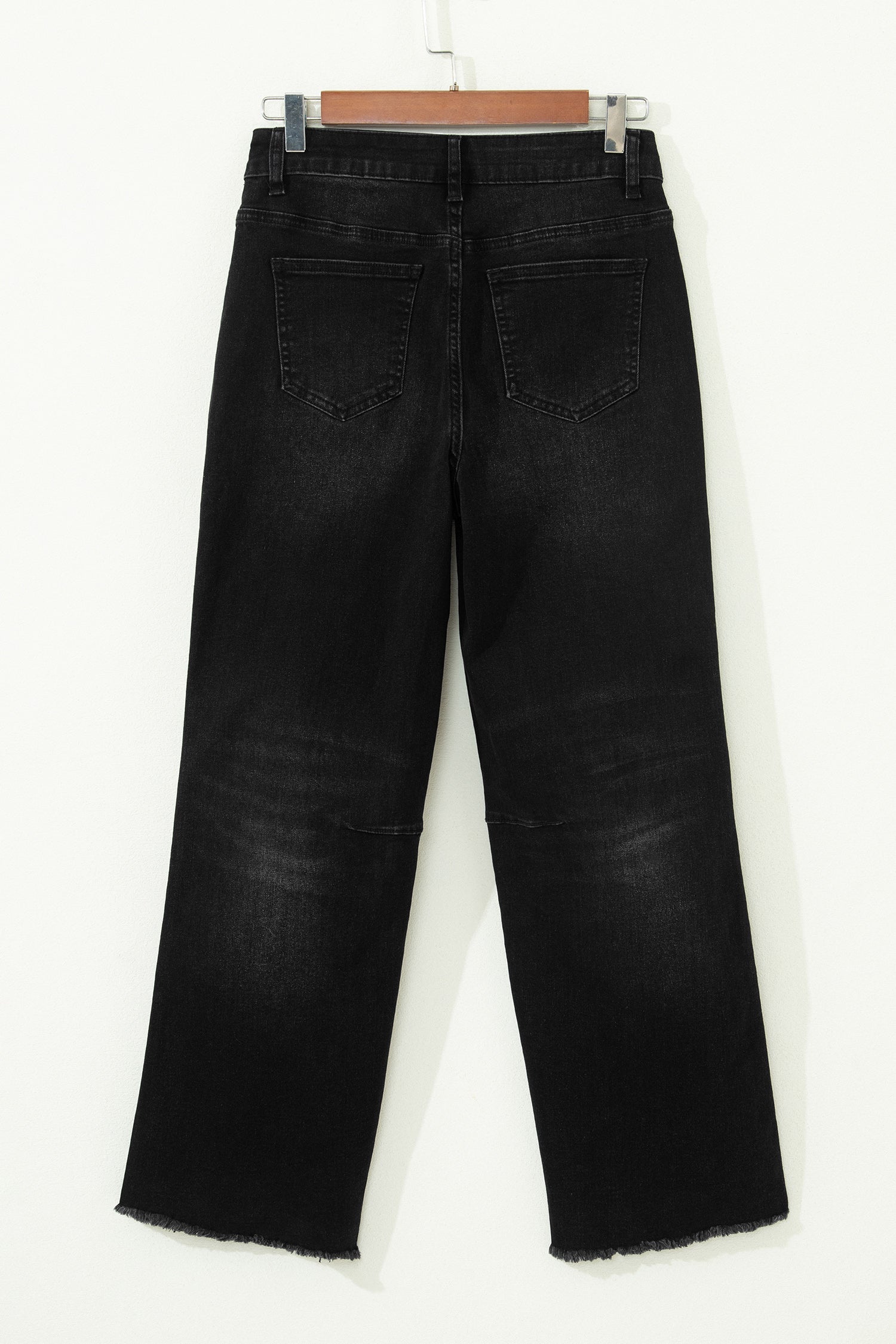 Denim Frayed Hem Cropped Straight Leg Jeans