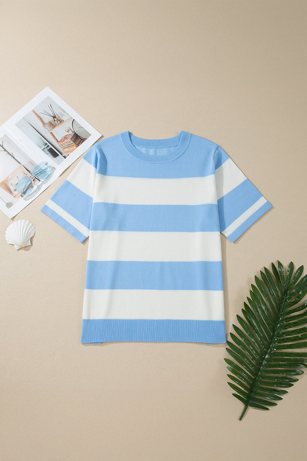 Plus Size Stripe Colorblock Short Sleeve Sweater