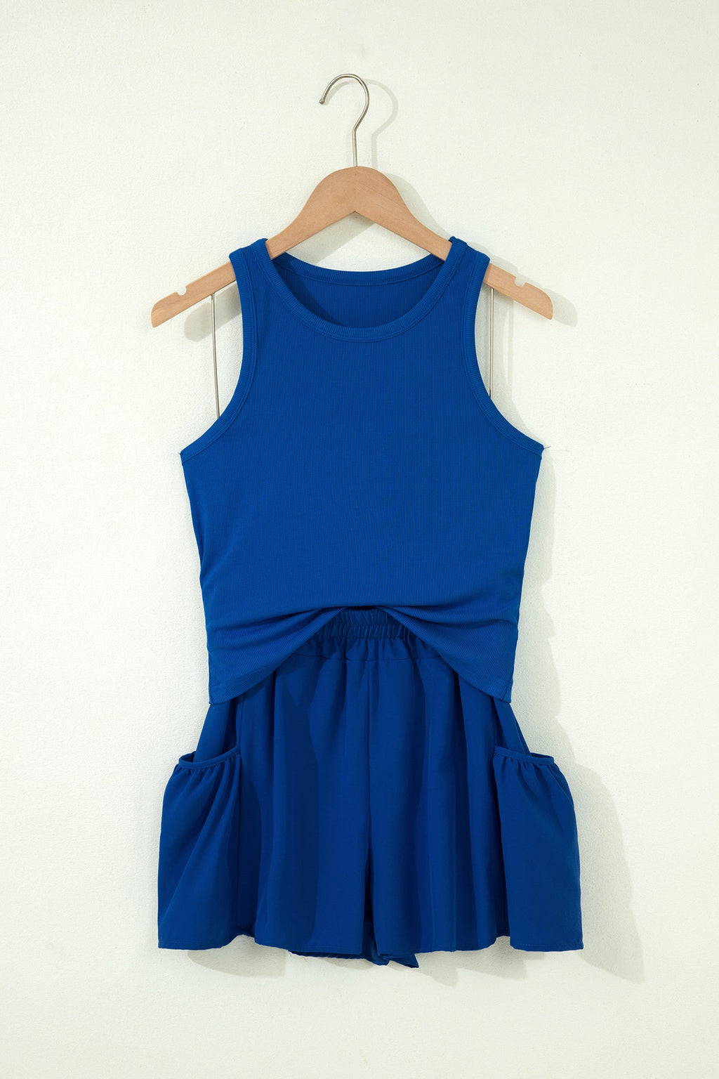 Solid Ribbed Tank & Wide Leg Shorts Set