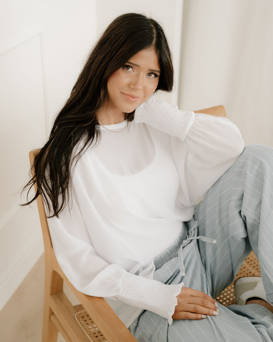 Marley Smocked Cuffs Semi Sheer Long Sleeve Dolman Blouse