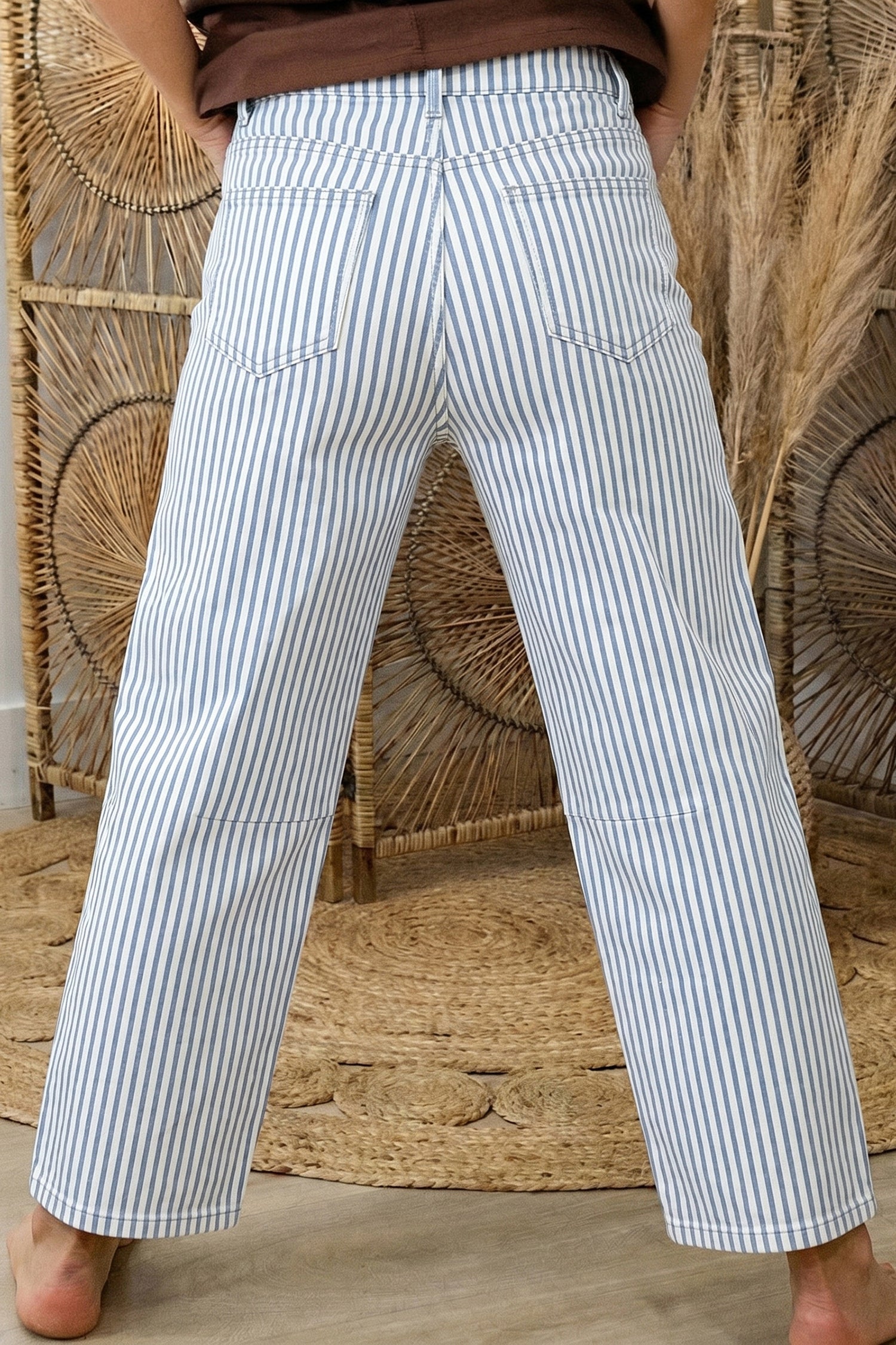 Stripe Denim High Waist Barrel Leg Jeans