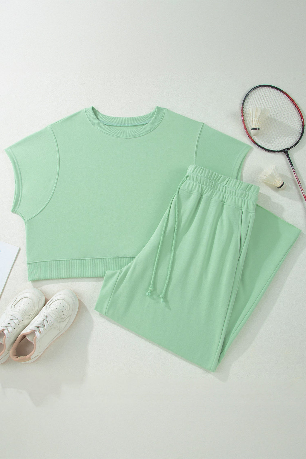 Plus Size Solid Top & Drawstring Pants Set