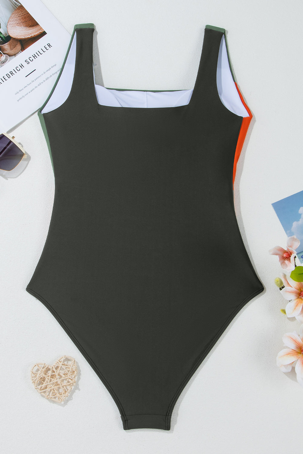 Colorblock Padded Square Neck One Piece Swimsuit