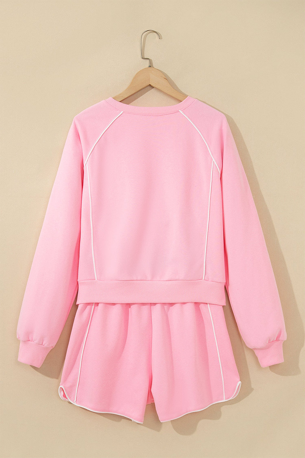 Contrast Trim Long Sleeve Pullover & Shorts Set