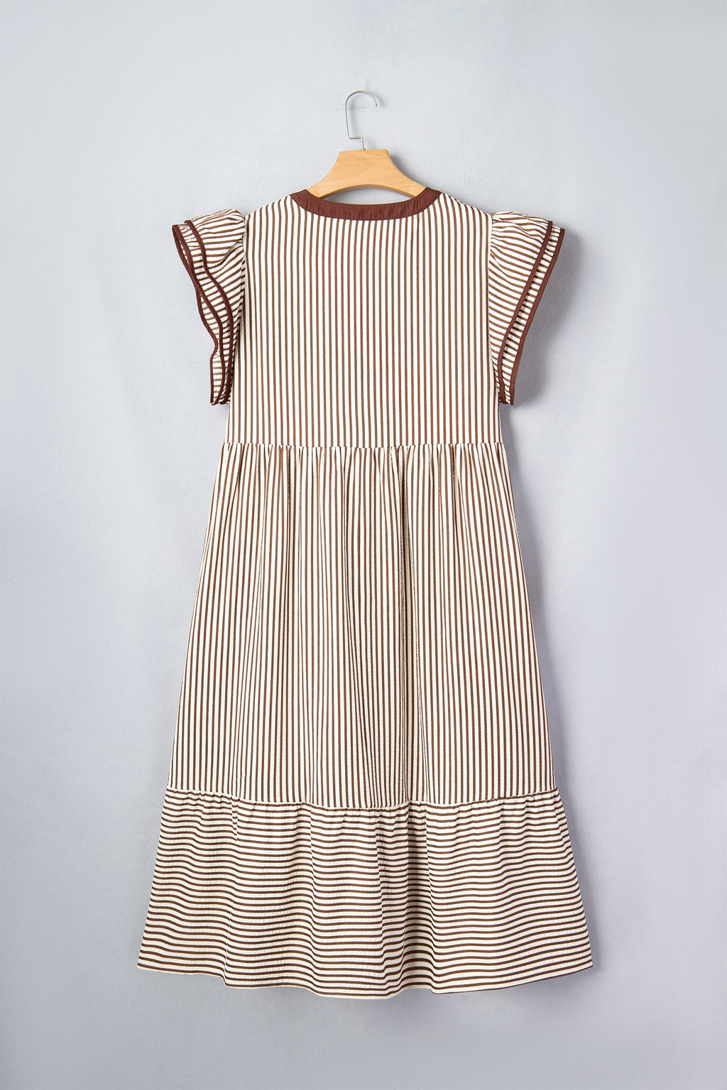 Plus Size Stripe Flutter Sleeve V-Neck Maxi Dress