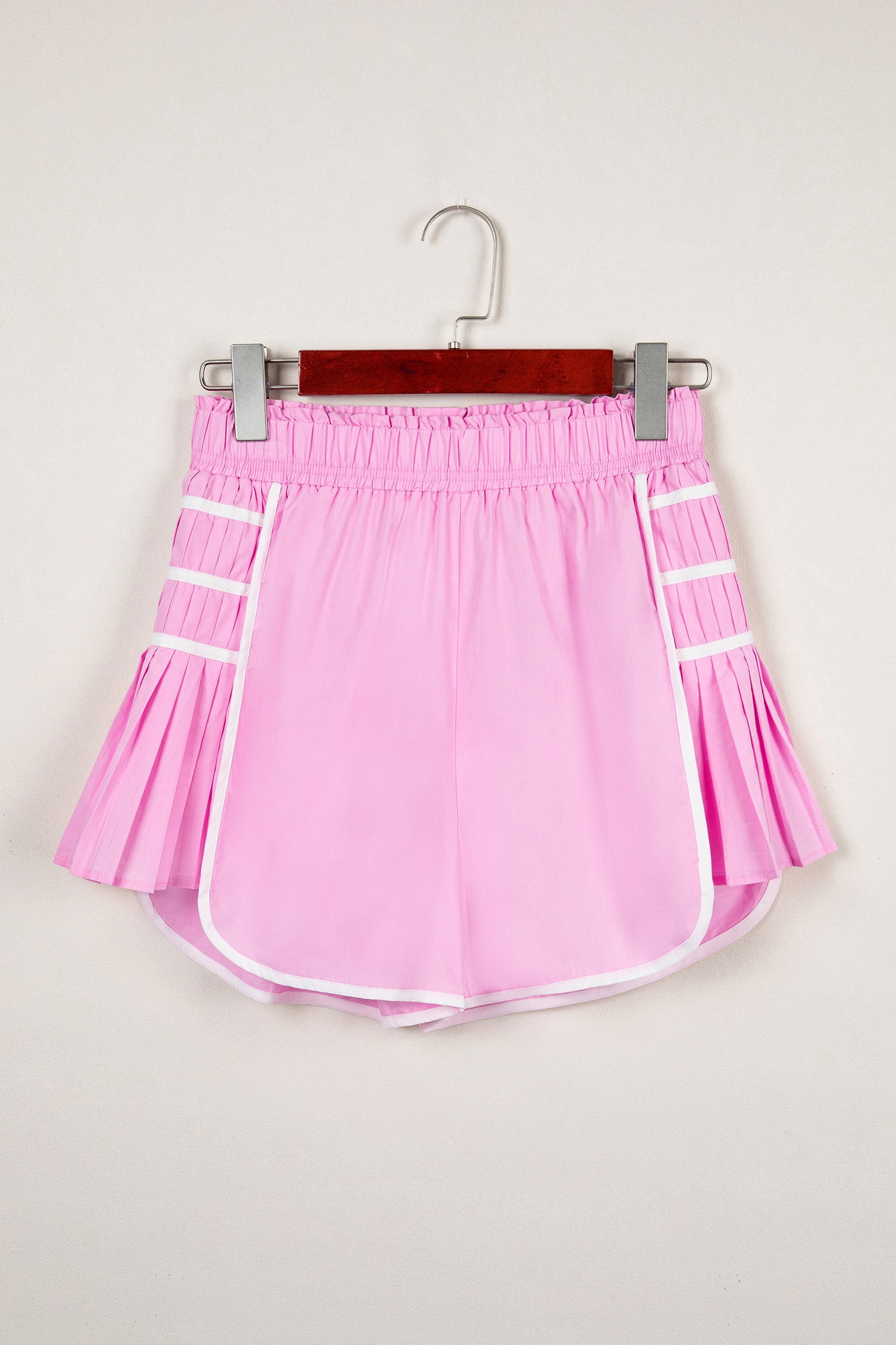 Contrast Trim Pleated High Waist Active Shorts
