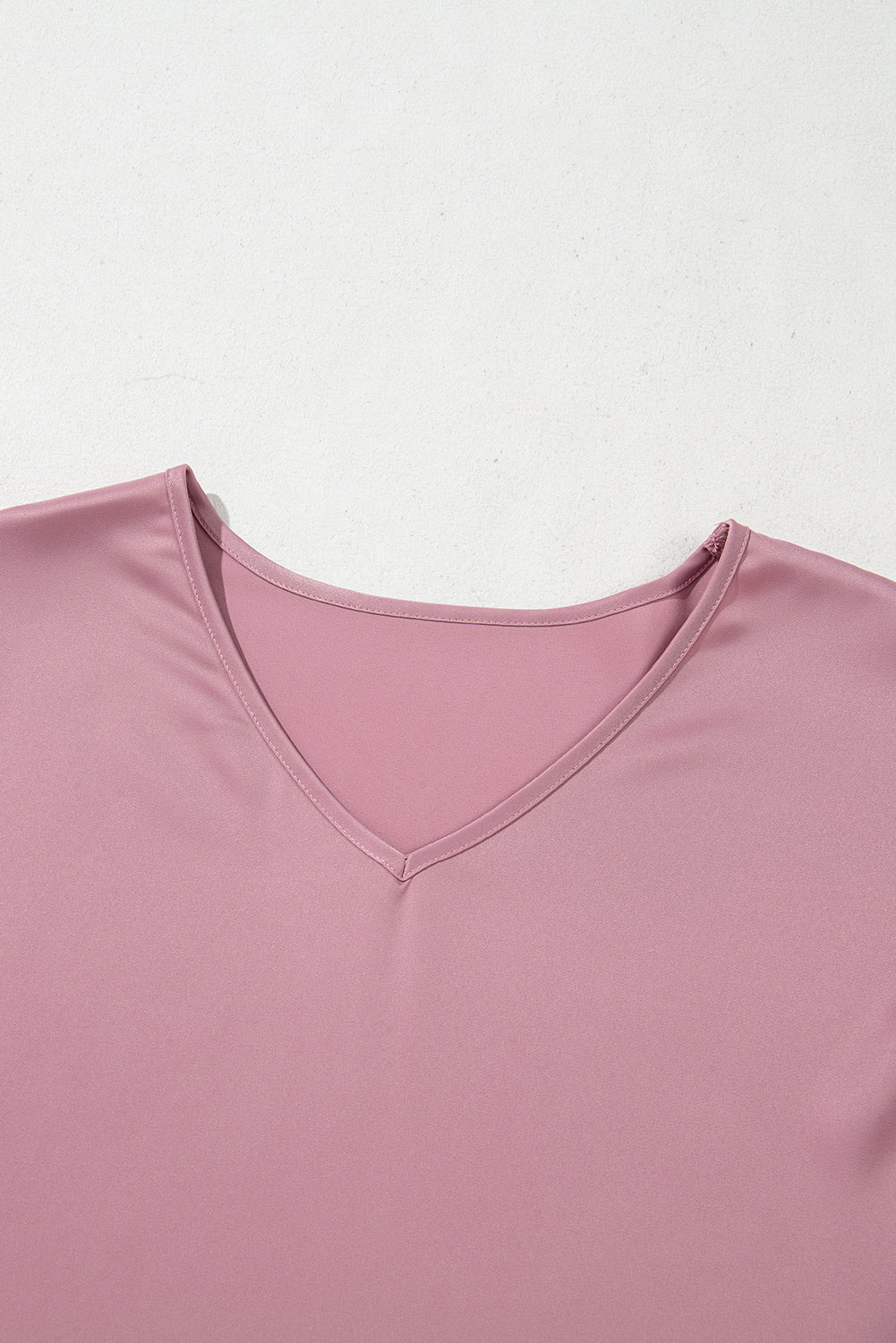 Solid Satin Ruffle Short Sleeve V-Neck Top