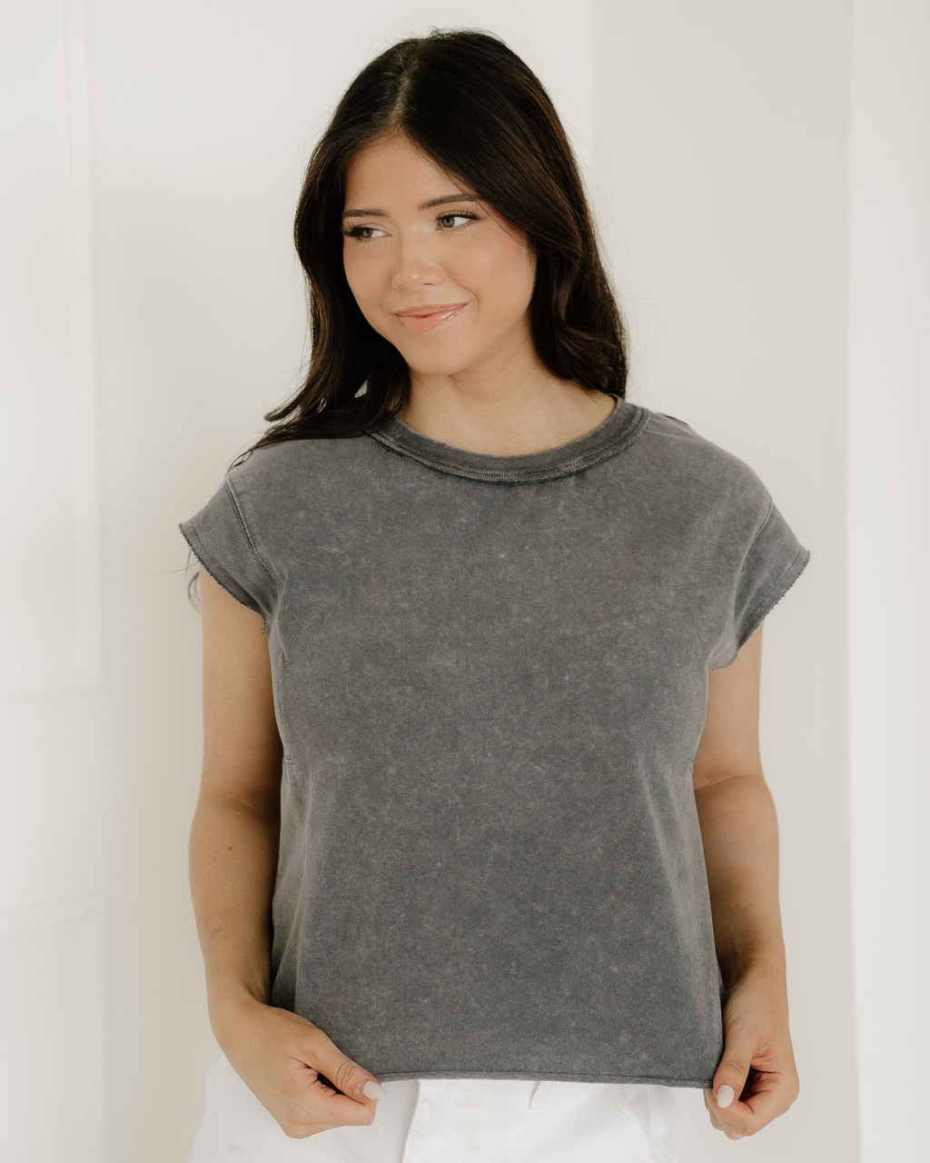 Mineral Wash Boxy Fit Cotton Tank Top - Gray