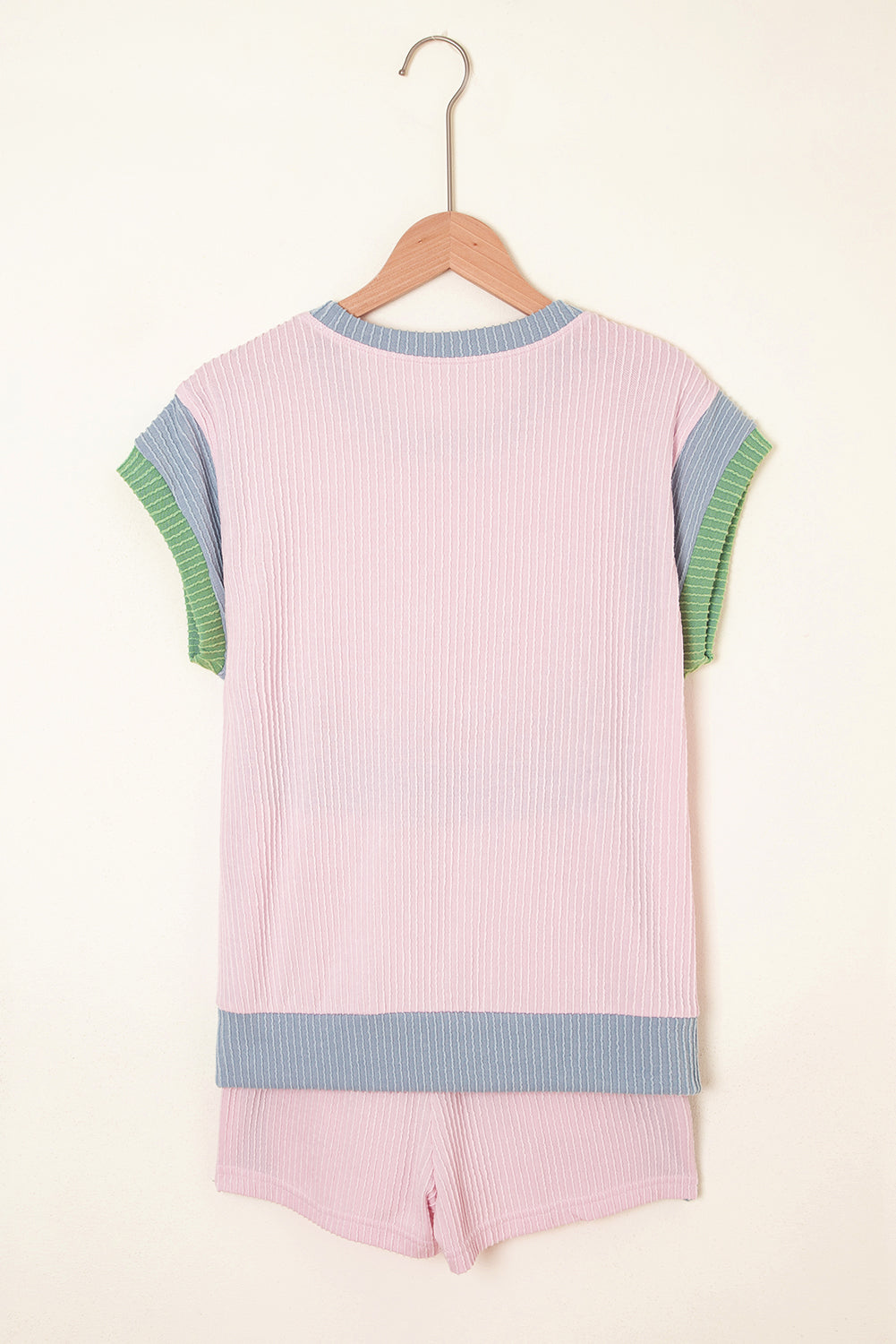 Colorblock Corded Knit Boxy Top & Shorts Set