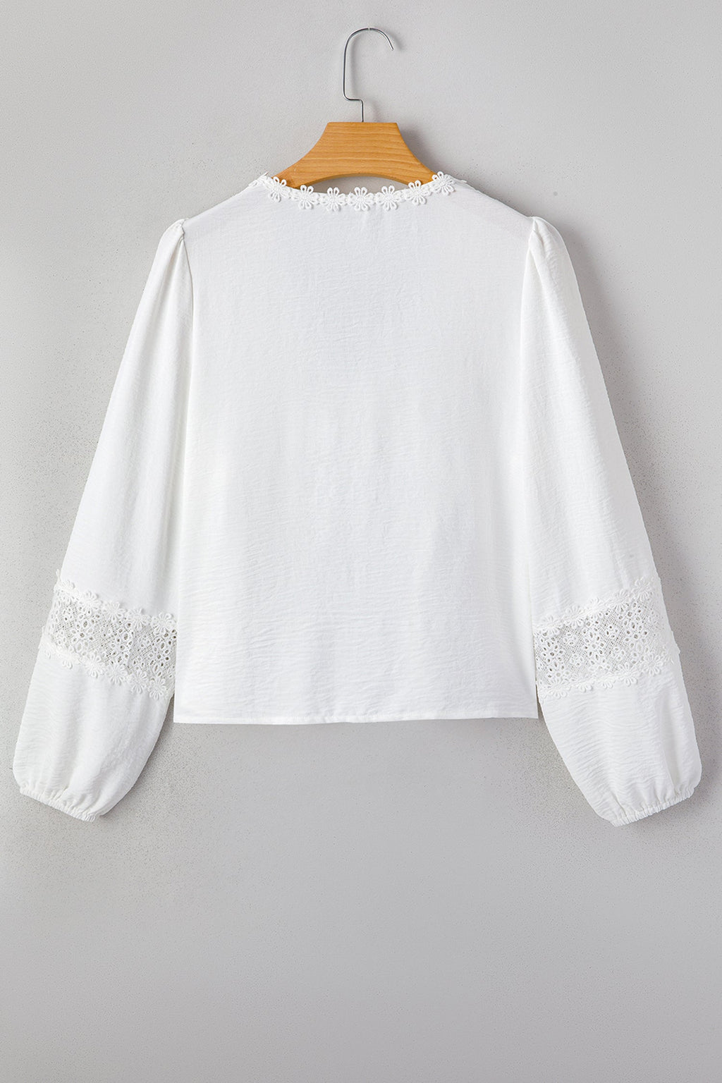 Solid Floral Guipure Lace Frilled Long Sleeve Blouse