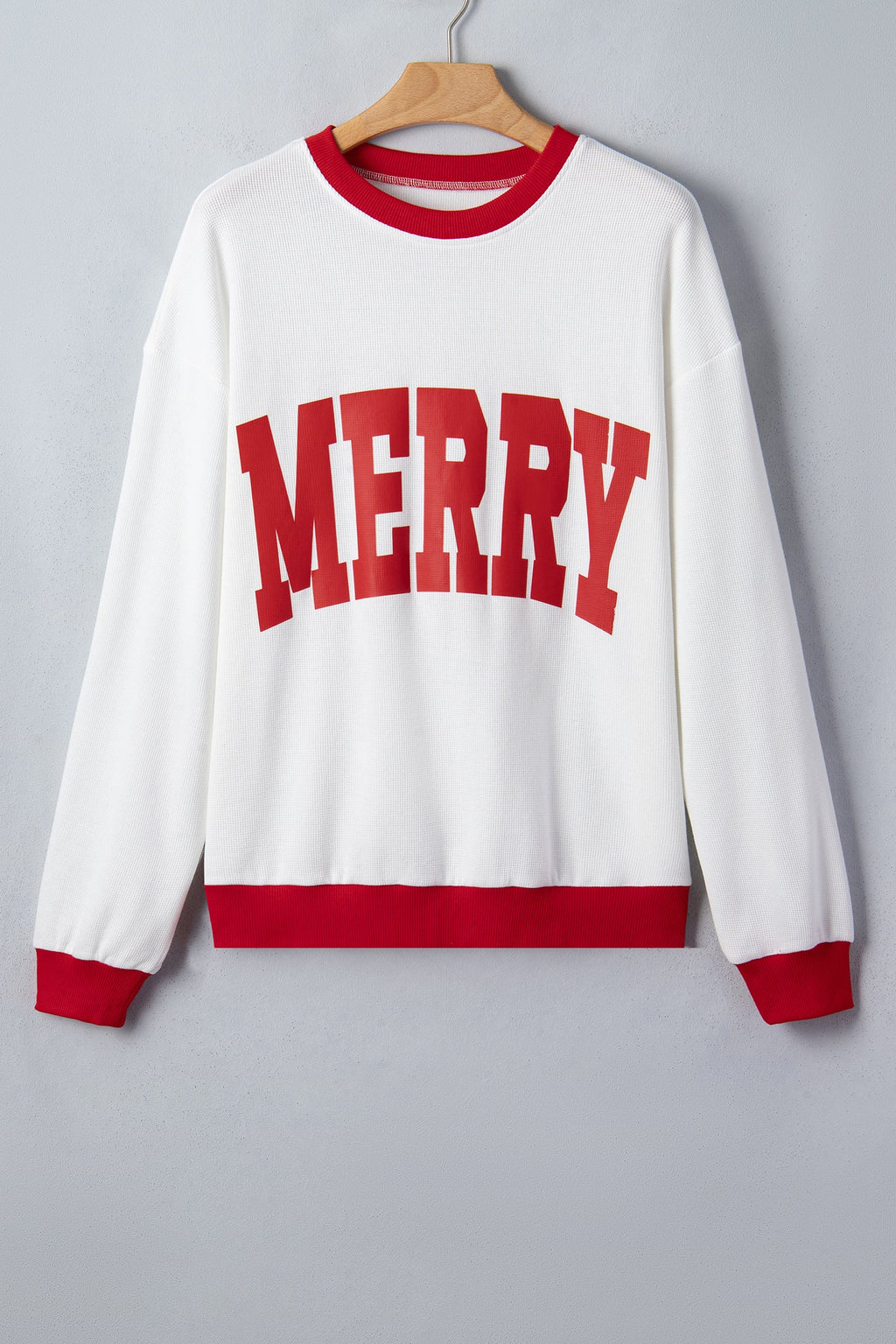 Merry Colorblock Waffle Knit Christmas Sweatshirt