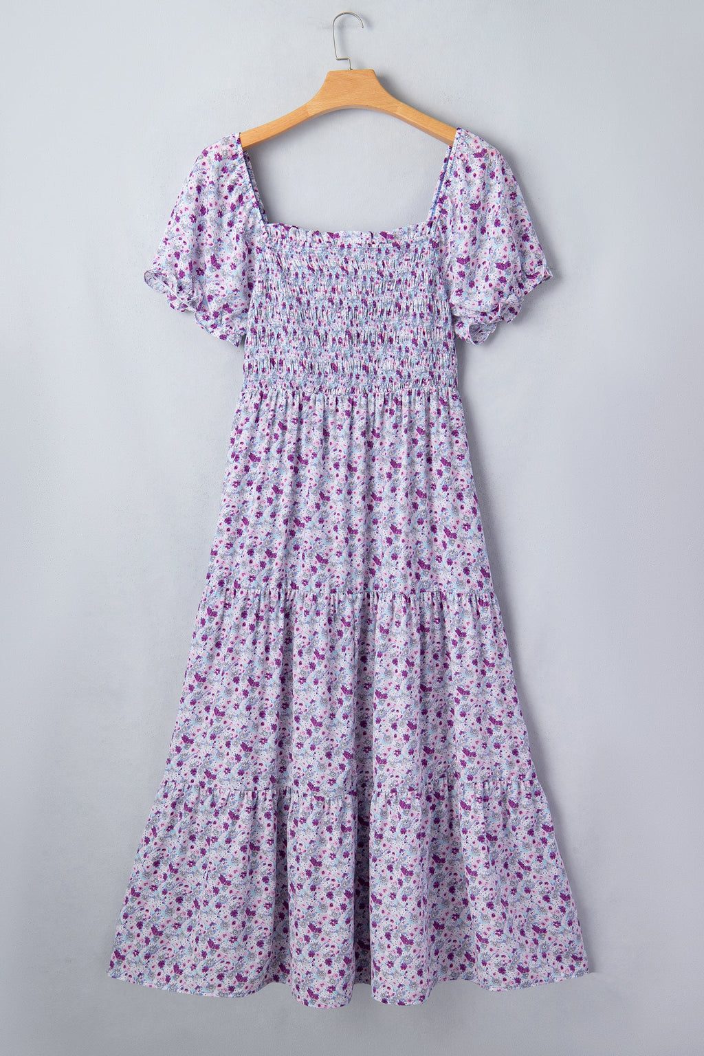 Plus Size Floral Smocked Square Neck Maxi Dress