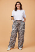 Plus Size Leopard Patch Pocket Drawstring Pants