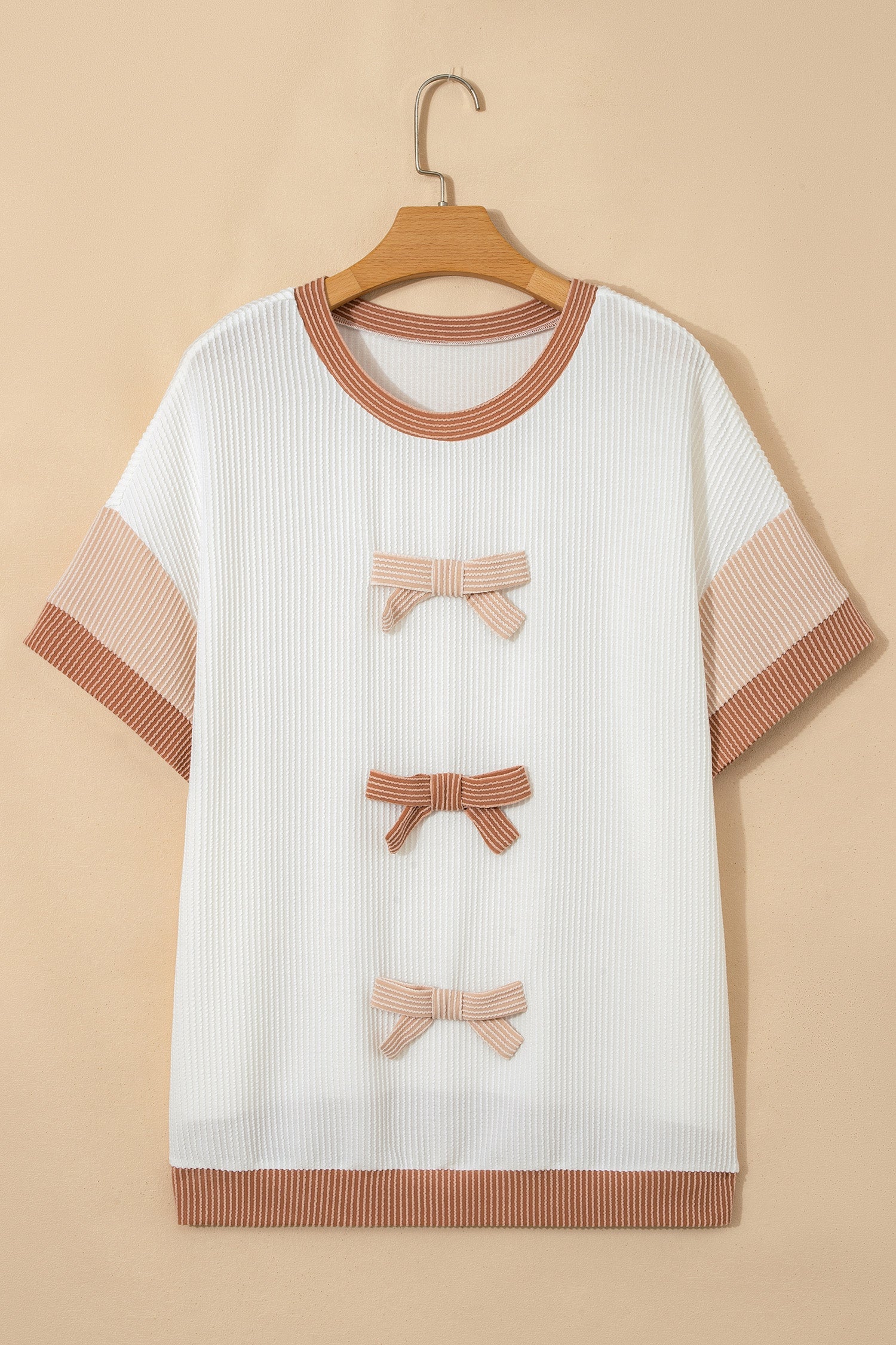Plus Size Colorblock Bow Tie Corded Knit Top