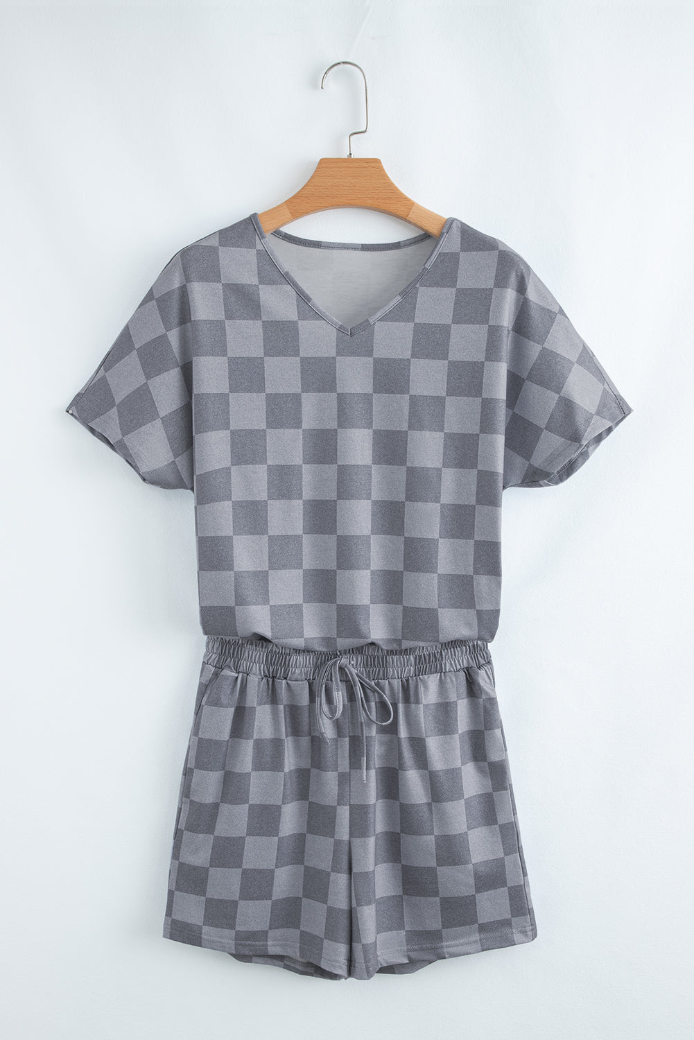 Checker V-Neck Tee & Drawstring Shorts Set