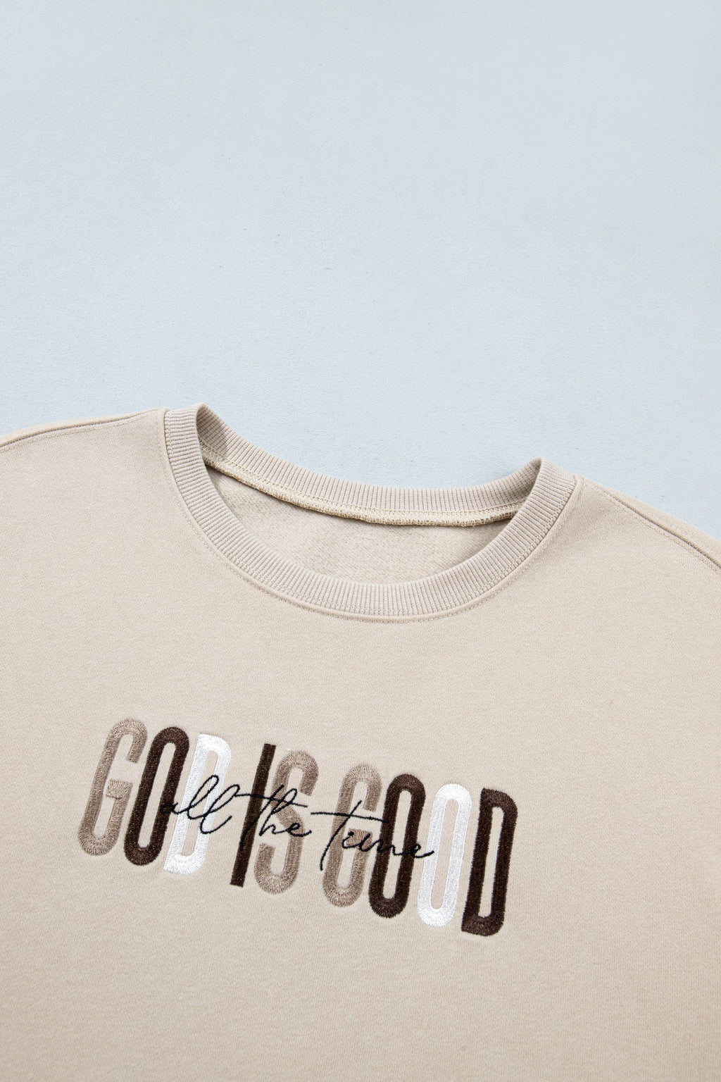 God Is Good Embroidered Drop Shoulder Crewneck Sweatshirt